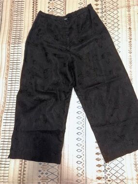Kathleen Summers linen Black Embroidered Wide-Leg Bottoms size 6 EUC